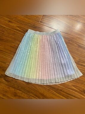Amazon Girls Lace Sequins Rainbow Overlay Pleated Skirt Size 9/10 Party Princess